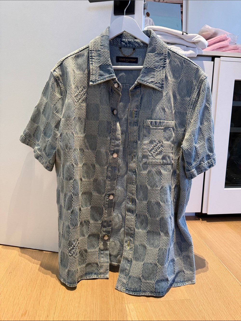 Louis Vuitton Light Blue Checkered Short-Sleeve Button-Up Shirt